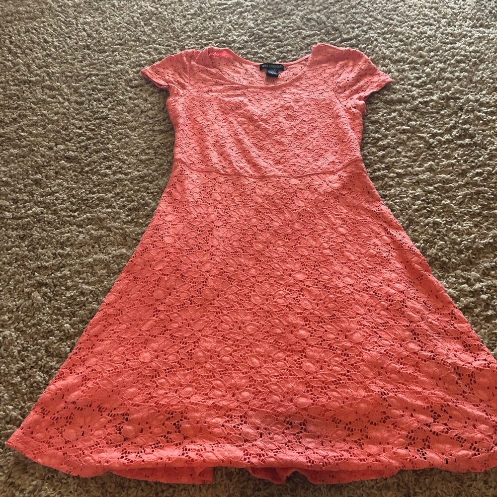 Coral - above the knee lace dress